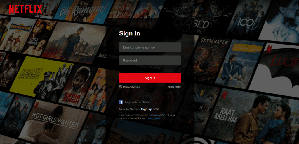 ماده اصلی صفحه ورود به سامانه Netflix